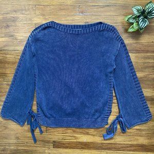 SHE + SKY Cozy Oversized Sweater Blue Loose Fitting Ties on Sleeves, One Size